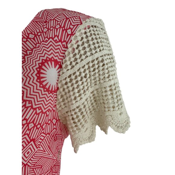 Size Small MIXED PRINT DRESS CROCHET SLEEVES Spring Summer Wedding Party Church - Picture 2 of 7